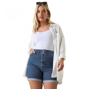 Adjustable Waist Denim Twist‑Up Shorts