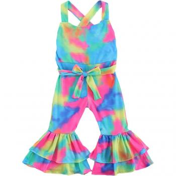 Conjunto Infantil de Lazos para Niñas, Mono Estampado Sin Mangas, Cinturón y Espalda Descubierta, 1-6 Años