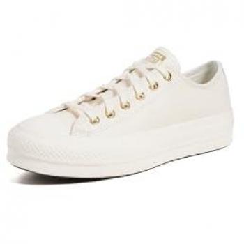 Converse White/Gold Chuck Taylor All Star Lift Mono Leather Low Trainers (édition limitée)