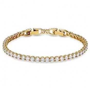 Swarovski Tennis Deluxe Bracciale, Placcato in Tonalità Oro Lucido con Zirconi Swarovski Arrotondati su Intera Lunghezza, Taglia M, Bianco