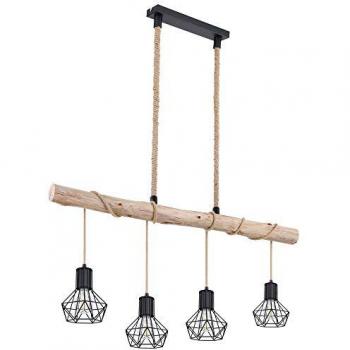 Lampada a sospensione LED in legno naturale con gabbia nera