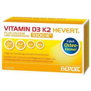 Vitamin D3 K2 Hevert plus Calcium und Magnesium 2000 IE Kapseln 120 St