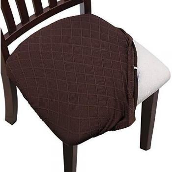 Housse de chaise gaufrée extensible avec motif jacquard pour salle à manger (Brun, 4)