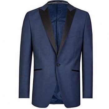 Wilvorst Mitternachtsblau Smokingjackett – Uni‑Edition mit schwarzen Spitzrevers, Slimline Drop 8 Größe 46