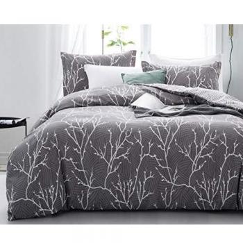 MOONLIGHT20015 Double Bedding Duvet Set (200 x 200 CM) with 2 Pillowcases Reversible Double Duvet set Soft Hypoallergenic Microfiber Duvet Cover (Grey & White