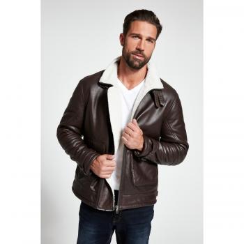 3XL Plus Size Brown Lamb Nappa Leather Jacket for Men, Polyester/Leather