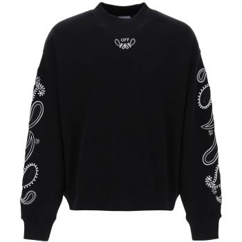 Off-White Men's Cotton Crewneck Sweatshirt with Logo Embroidery in Black, Size Medium