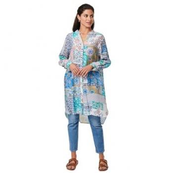 Blue Longline Patchwork Tunic by Izabel London – Size 18 (Women)