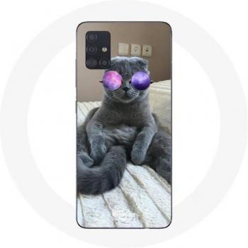 Galaxy A71 Hülle mit lila Brillenkatze
