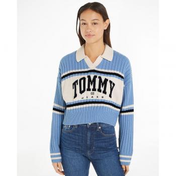 Jersey Tommy Jeans para mujer, diseño varsity, cuello pico