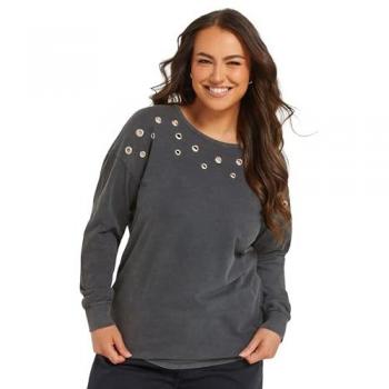 Yours – Damen Sweatshirt in Grau mit Acidwaschung