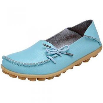 Eagsouni Damen Mokassins Bootsschuhe Leder Loafers Freizeit Schuhe Flache Fahren Halbschuhe Slippers, Himmelblau A