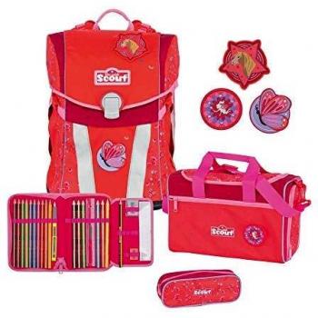 Scout Sunny 4‑teiliger Schulranzen‑Kombi – Country‑Design, Knopf‑Schnappverschluss