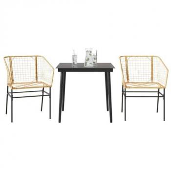 Rattan & Glass Patio Dining Set – 3 Pieces (VidaXL)