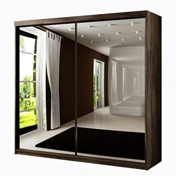 Guardaroba scorrevole Dover 106, Fresno scuro, 200x200x62cm, con specchio e illuminazione LED