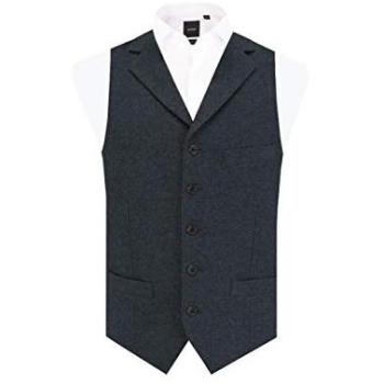 Dobell Men’s Navy Tweed Waistcoat, Large, Notch Lapel, Donegal Pattern