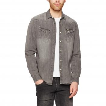 Wrangler Herren Freizeithemd L/S Western Shirt Indigo, Grau