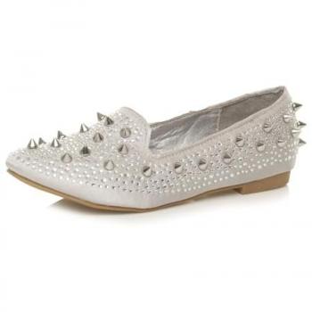 AJVANI Women's Silver Spiked Loafers – Flat Heel, Size 4