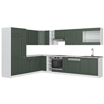 Vicco Einbauküche Fame-Line Landhaus Weiß Grün Gold 257x347