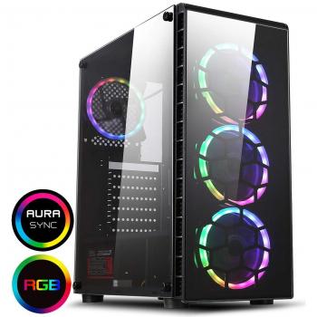 CiT Raider PC Gaming Case, ATX Mid-Tower M/ATX, Halo Dual Ring Spectrum Fans x4