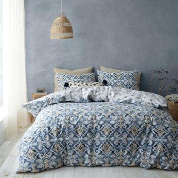 Inara Ikat Indigo Blue Reversible Super King Duvet Cover and Pillowcase Set