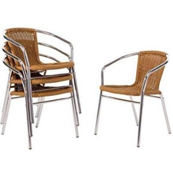 Silla Bolero u422 de mimbre y marco de aluminio, Natural