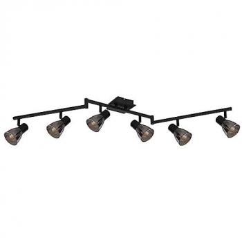 Faretto da soffitto 6 luci orientabili metallo vetro nero fumo 145x11x21 cm