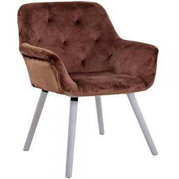 Chaise Scandinave Cassidy I Salle à Manger I Velours Marron I Pieds en Bois I Dossier et Accoudoirs I Charge Max. 150 kg, Couleur Cadre: Blanc