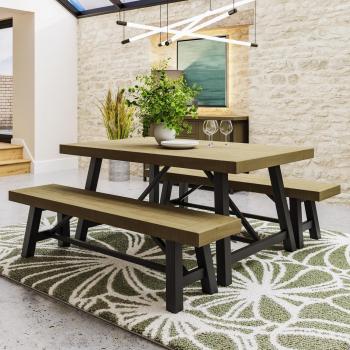 2M Solid Pine Dining Table Set With 2 x 1.6M Dining Benches & Free Extension Leaf