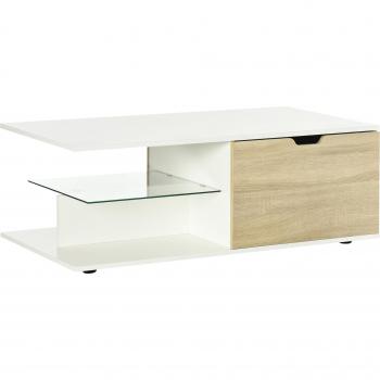 Mesa de Centro Multifuncional con Estante de Cristal y 2 Cajones