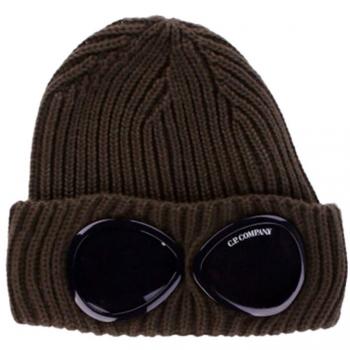 C.P. Company Extra Fine Merino Wool Goggle Beanie, Brown/Green (Men's, One Size)