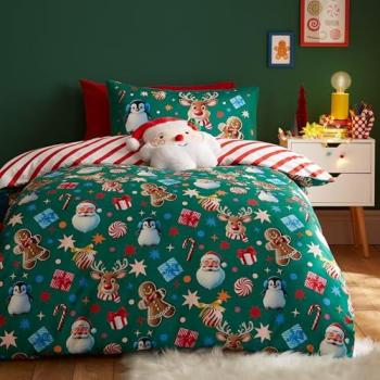 Christmas Icons Green So Soft Reversible Bedding Set – 1 Person