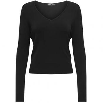 Strickpullover ONLY ONLVENICE LIFE LS VNECK PULLOVER KNT NCA, Damen, Gr. L, schwarz