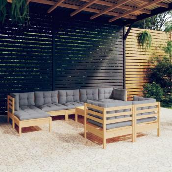 Set de muebles de jardín 10 pzas y cojines de madera de pino