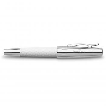 Faber‑Castell 148591: E‑Motion Rhombus Füllfederhalter – Edelharz, Feder F, weiß/silber, Geschenkbox