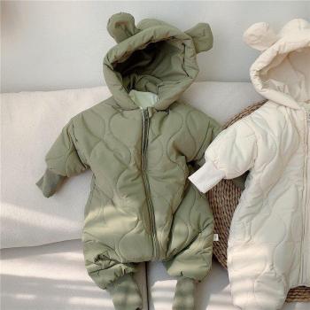 Jupe et haut de combinaison hiver bébé, ours câlin, tissu matelassé, capuche, fermeture éclair