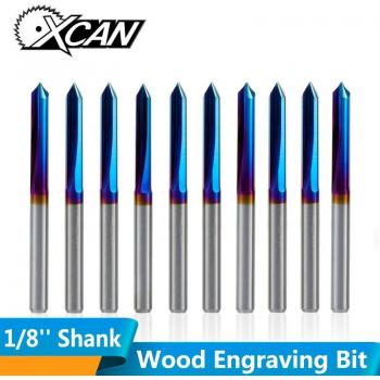 Juego de 10 Bits V para Madera Dura, 3.175mm, Recubrimiento Azul