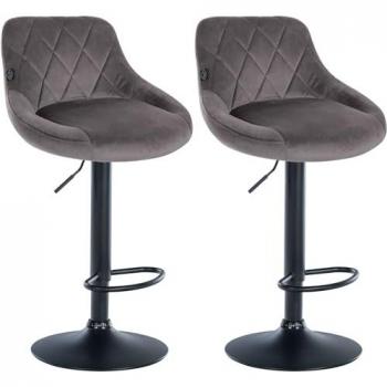 Taburetes de terciopelo gris negro con soporte para los pies (set de 2)