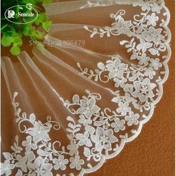 Tissu de dentelle brodée en coton blanc 5 yards, 14.5 cm de large, fournitures pour vêtements RS76