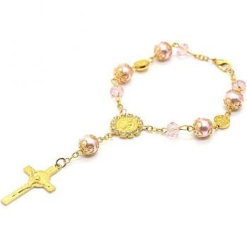 Bracelet chapelet unisexe avec perles et croix