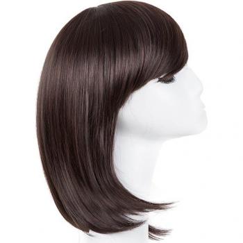 Fei‑Show Synthetic Peluca Negra con Flequillo Oblicuo – Corto y Resistente al Calor
