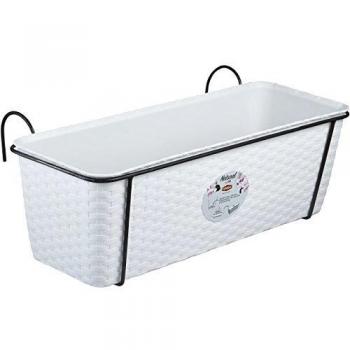 Stefanplast Cassetta Balconiera Portavaso in PVC Stile Rattan 50x18 H16 Bianca