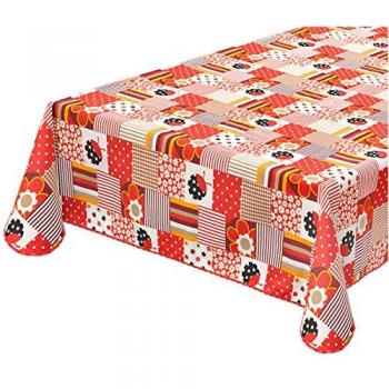 Nappe cuisine Emmevi Mv S.p.a., anti-taches, bordure coccinelle rouge, tissu coton plastifié, 135 x 135 cm
