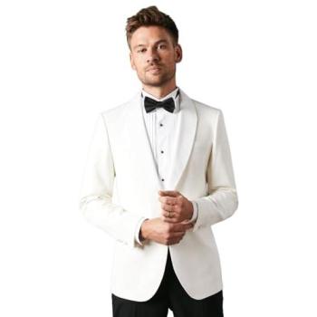 Burton 40R White Slim-Trim Shawl-Tailored Suit Jacket