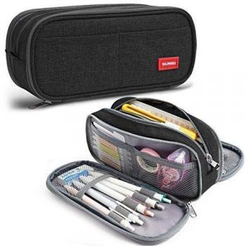 Heavy‑Duty Stationery Pouch – Black 3‑Section Pencil Case