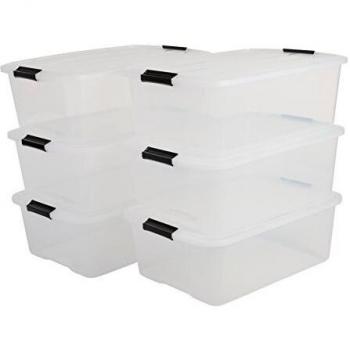 Iris Ohyama, Lot de 6 boîtes de rangement, 30 L, avec clips, empilable, transparent