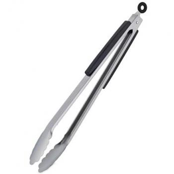 Pinza da Griglia in Acciaio Inox con Manico in Legno, 3x, Lunga 38 cm, Argentato Nero