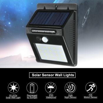 Clôture lumineuse 20 LED, veilleuse à énergie solaire et détecteur de mouvement