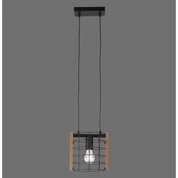 JUST LIGHT Pendelleuchte DRAIN, E27, Industrial Retro Style mit Holzapplikationen