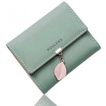 Roulens Portafoglio Donna Verde RFID PU con Ciondolo a Foglia